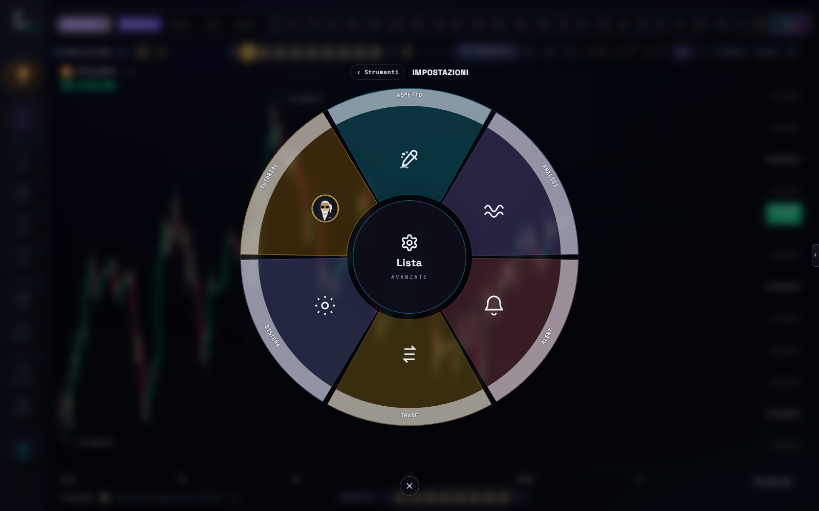 CycleSic circular Settings menu with Appearance, Analysis, Alert, Trade, System and Tutorial