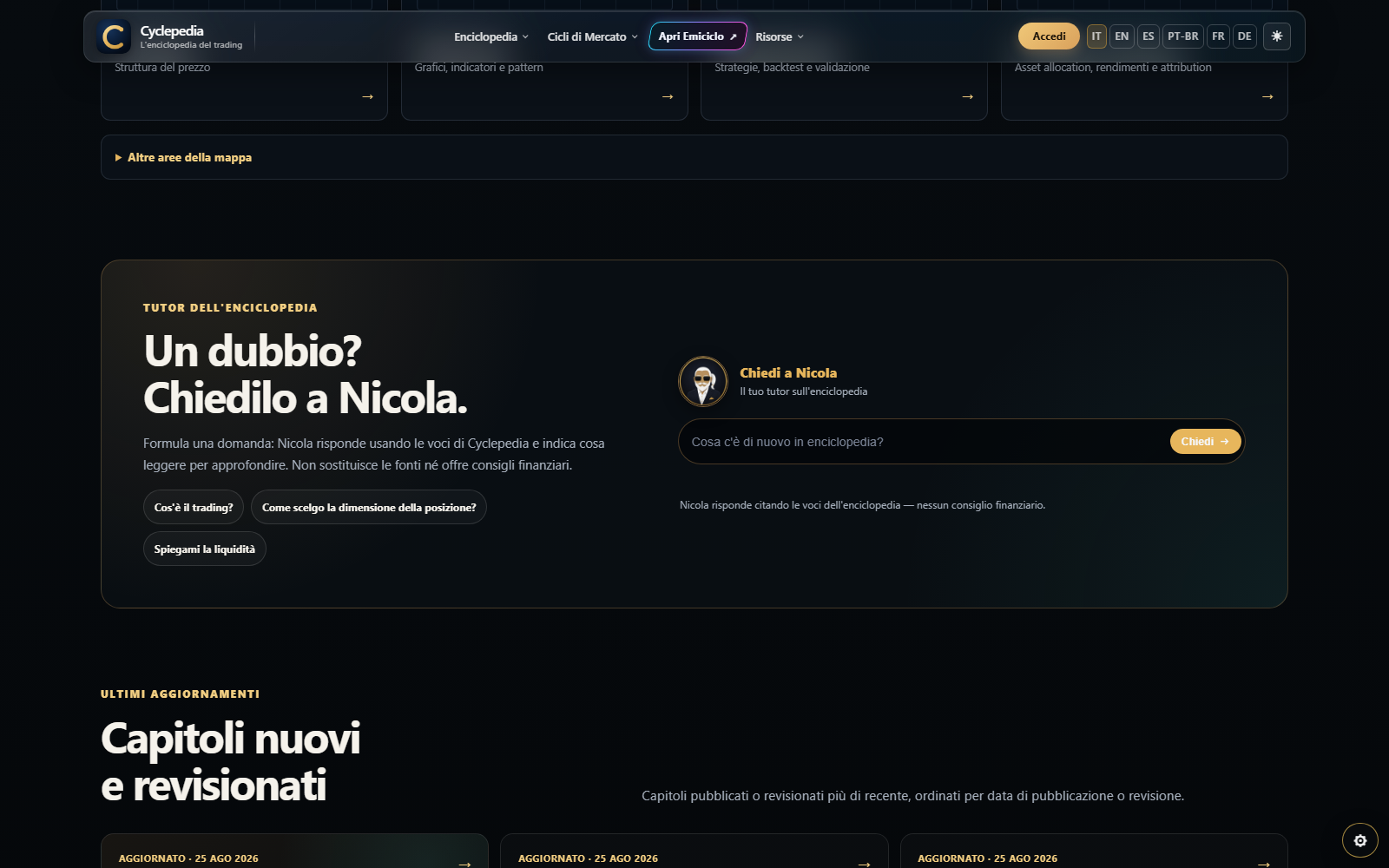 Tela pública de Nicola na página inicial da Cyclepedia