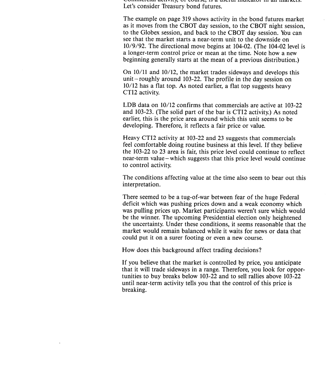 CBOT — flat top bond futures CTI2, 10/9/1992